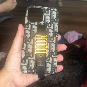 Dior Monogram Black and Gold Phone Case